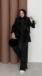 Paris Scuba Kürklü Yelek İkili Takım - Siyah - Görsel 2