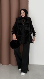 Paris Scuba Kürklü Yelek İkili Takım - Siyah - Görsel 3