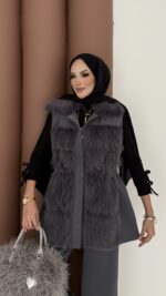 Paris Scuba Kürklü Yelek İkili Takım - Antrasit - Görsel 6