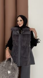 Paris Scuba Kürklü Yelek İkili Takım - Antrasit - Görsel 7