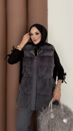 Paris Scuba Kürklü Yelek İkili Takım - Antrasit - Görsel 5