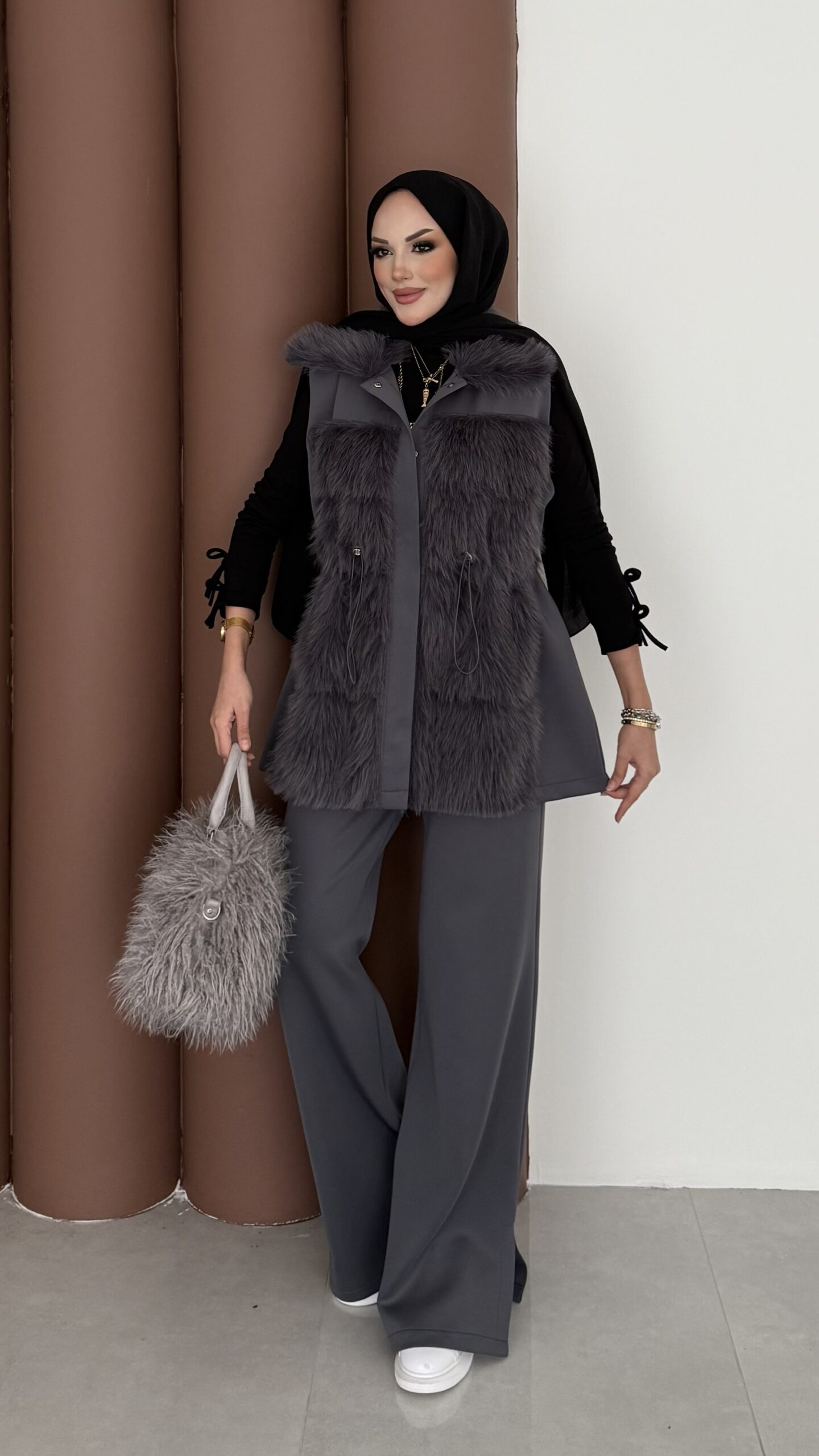 Paris Scuba Kürklü Yelek İkili Takım - Antrasit