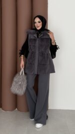 Paris Scuba Kürklü Yelek İkili Takım - Antrasit - Görsel 4