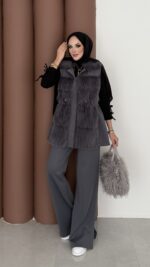 Paris Scuba Kürklü Yelek İkili Takım - Antrasit - Görsel 2