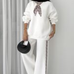 Fular Detaylı Şardonlu Sweat İkili Takım - Beyaz