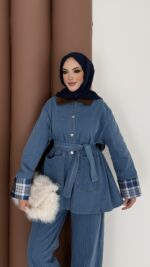 Ekose Desen Denim İkili Takım - Açık Mavi - Görsel 8