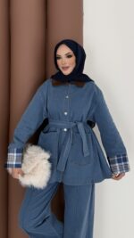 Ekose Desen Denim İkili Takım - Açık Mavi - Görsel 7