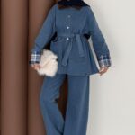 Ekose Desen Denim İkili Takım - Açık Mavi