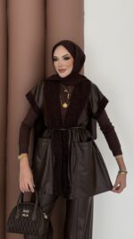 Harmony Premium Peluş Deri İkili Takım - Kahverengi - Görsel 10