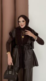 Harmony Premium Peluş Deri İkili Takım - Kahverengi - Görsel 7