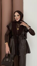 Harmony Premium Peluş Deri İkili Takım - Kahverengi - Görsel 8