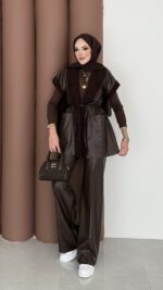 Harmony Premium Peluş Deri İkili Takım - Kahverengi - Görsel 5