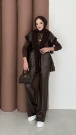 Harmony Premium Peluş Deri İkili Takım - Kahverengi - Görsel 2