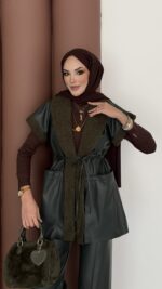 Harmony Premium Peluş Deri İkili Takım - Haki - Görsel 8