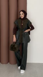 Harmony Premium Peluş Deri İkili Takım - Haki - Görsel 3