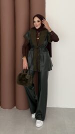 Harmony Premium Peluş Deri İkili Takım - Haki