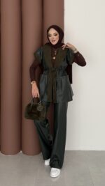 Harmony Premium Peluş Deri İkili Takım - Haki - Görsel 2