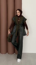 Harmony Premium Peluş Deri İkili Takım - Haki - Görsel 4