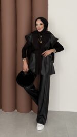 Harmony Premium Peluş Deri İkili Takım - Siyah