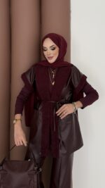 Harmony Premium Peluş Deri İkili Takım - Bordo - Görsel 7