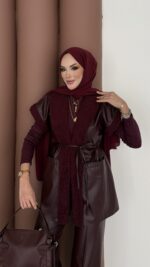 Harmony Premium Peluş Deri İkili Takım - Bordo - Görsel 8