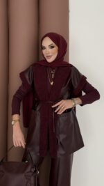 Harmony Premium Peluş Deri İkili Takım - Bordo - Görsel 6