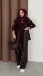 Harmony Premium Peluş Deri İkili Takım - Bordo - Görsel 5