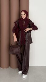 Harmony Premium Peluş Deri İkili Takım - Bordo - Görsel 2