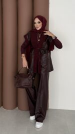 Harmony Premium Peluş Deri İkili Takım - Bordo - Görsel 4