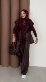 Harmony Premium Peluş Deri İkili Takım - Bordo - Görsel 3