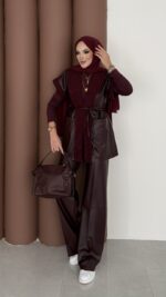 Harmony Premium Peluş Deri İkili Takım - Bordo