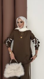 Fiyonklu Scuba İkili Takım - Kahverengi - Görsel 4