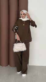 Fiyonklu Scuba İkili Takım - Kahverengi - Görsel 2