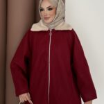 Muadil Kürk Yaka Kaşe Ceket - Bordo