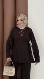 Yandan Bağlamalı Oysh İkili Takım - Kahverengi - Görsel 3