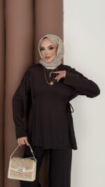 Yandan Bağlamalı Oysh İkili Takım - Kahverengi - Görsel 4