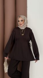 Yandan Bağlamalı Oysh İkili Takım - Kahverengi - Görsel 5