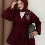 Yıldız Nakışlı Şardonlu İkili Takım - Bordo