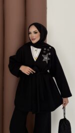 Yıldız Nakışlı Şardonlu İkili Takım - Siyah - Görsel 3