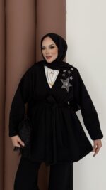 Yıldız Nakışlı Şardonlu İkili Takım - Siyah - Görsel 4