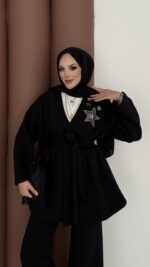 Yıldız Nakışlı Şardonlu İkili Takım - Siyah - Görsel 5