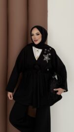 Yıldız Nakışlı Şardonlu İkili Takım - Siyah