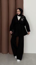 Yıldız Nakışlı Şardonlu İkili Takım - Siyah - Görsel 2