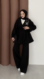 Yıldız Nakışlı Şardonlu İkili Takım - Siyah - Görsel 6