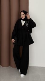 Yıldız Nakışlı Şardonlu İkili Takım - Siyah - Görsel 7