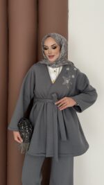 Yıldız Nakışlı Şardonlu İkili Takım - Antrasit - Görsel 9