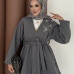 Yıldız Nakışlı Şardonlu İkili Takım - Antrasit