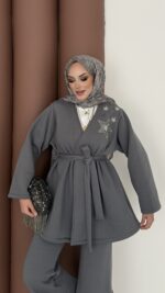 Yıldız Nakışlı Şardonlu İkili Takım - Antrasit - Görsel 8