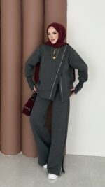 Muadil Asimetrik Fermuarlı İkili Takım - Antrasit