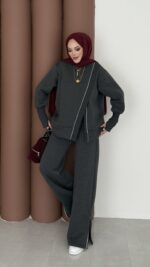 Muadil Asimetrik Fermuarlı İkili Takım - Antrasit - Görsel 3